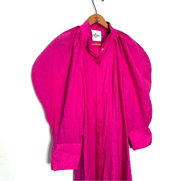 CRIDA | Milano Women's Pink Busseto Blouson-Sleeve Swiss Dot Dress Size 8 - Picture 5 of 12